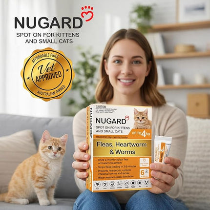 NUGARD Spot On for Kittens and Cats up to 4 kg - Flea & Worm Protection 6-Pack - Vet Recommended Fast-Acting Waterproof Topical Solution with IMIDACLOPRID 100g/L per Carton, MOXIDECTIN 10g/L