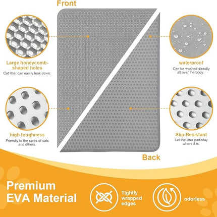 XL 70x58cm Cat Litter Mat – Double Layer Litter Trapping Mat with Cleaning Brush