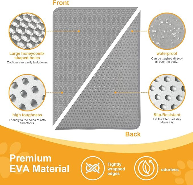 XL 70x58cm Cat Litter Mat – Double Layer Litter Trapping Mat with Cleaning Brush