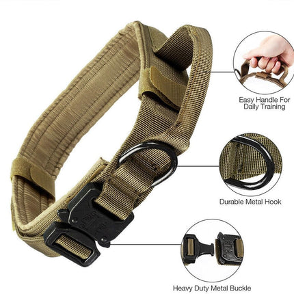 Military Tactical Dog Collar Heavy Duty Pet Collar with Metal Buckle Adjustable Black XL