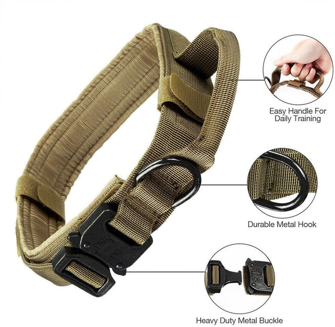 Military Tactical Dog Collar Heavy Duty Pet Collar with Metal Buckle Adjustable Black XL