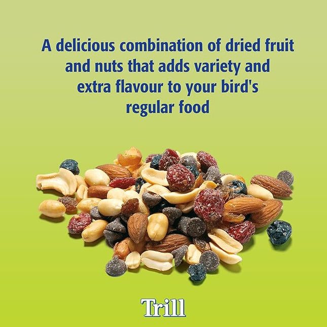 Trill Mix-In Fruit & Nut, 475g – Blend with Bird Food for Extra Nutrition – mix of 5 or more Nutritious Seeds, Grains, Dried Fruit, Vegetables and Herbs including Spinach, Raisins and More