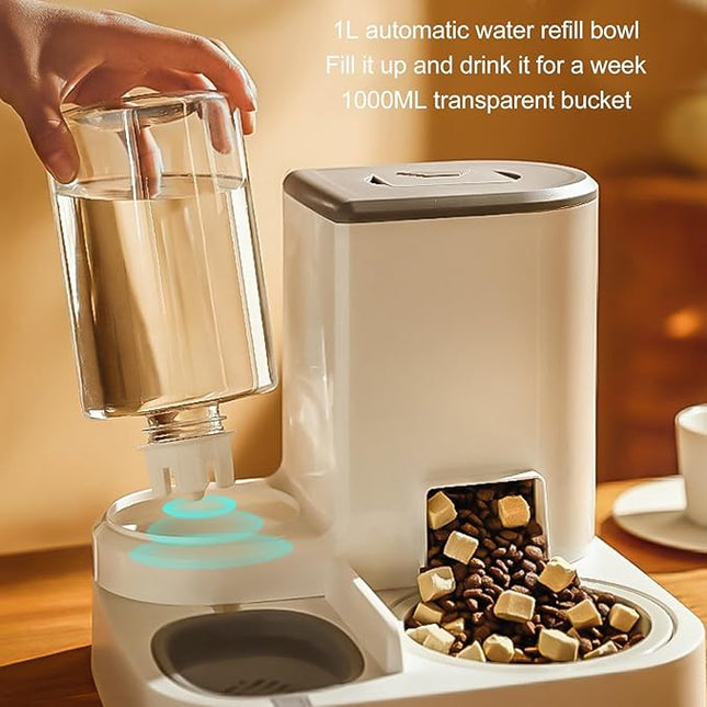 Bewinner Automatic Cat Feeder 2-in-1 One Piece - 1 L Water Bowl and 2.2 L  (Grey)