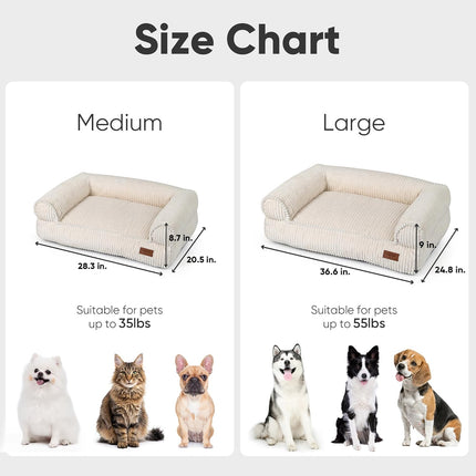 FUKUMARU Cat Couch Bed, Corduroy Cozy Cat Bed for Indoor Cats with Removable Washable Cover, Supportive Anti-Slip Dog Beds Sofa for Small Dogs Cute, 27inch, Medium, Cream