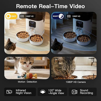 UMOMO Automatic Cat Feeder 7L Double Bowl Feeder, 1080P HD Camera Live Video, Night Vision 2-Way Audio, WiFi & App Remote Control, Programmable Pet Feeder, Smart Timed Dry Food Dispenser 2 Cats Dogs