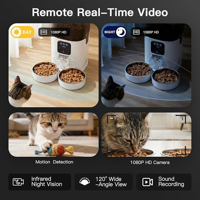 UMOMO Automatic Cat Feeder 7L Double Bowl Feeder, 1080P HD Camera Live Video, Night Vision 2-Way Audio, WiFi & App Remote Control, Programmable Pet Feeder, Smart Timed Dry Food Dispenser 2 Cats Dogs