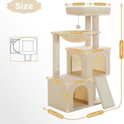 PAWZ Road Cat Tree for Indoor Cats,104cm Cat Tower with 2 Spacious Condos, Multi-Level Cat Condo House ,Beige