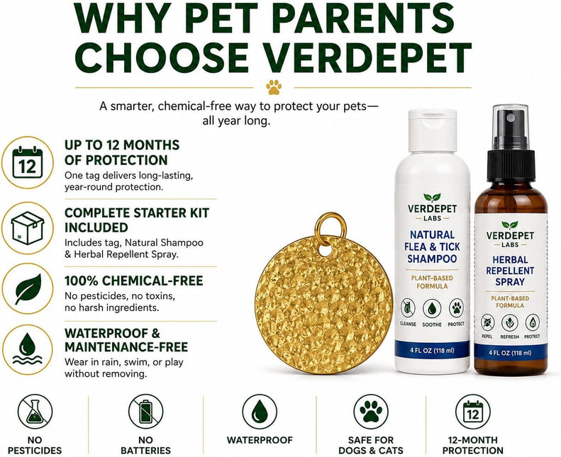 Flea & Tick Tag for Dogs & Cats | Chemical-Free | Waterproof | 12 Months