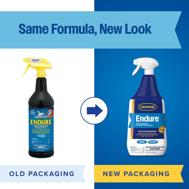 Farnam Endure Fly Spray for Horses, Long-Lasting Fly Repellent, 32 oz Spray
