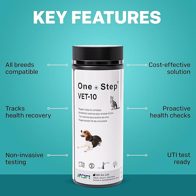 One Step Pet Urine Testing Strips, 100 x Urinalysis Parameter Tests for Dogs, Cats & Animals, Pet Test Glucose Strips, Accurate Testing for Vets, Detects UTI, Bladder, Kidney, Liver, SG, pH