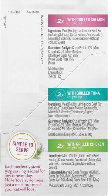 2+ FANCY FEAST Adult Petite Delights Salmon Tuna & Chicken Grilled Wet Cat Food 18 x 50g