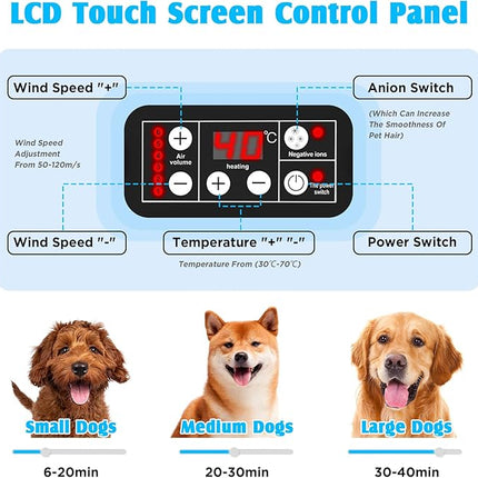 ADVWIN Dog Dryer, Pet Grooming Blow Dryer with LCD Display & Temperature Control, 50-120m/s Adjustable Speed, 4 Different Nozzles, Orange