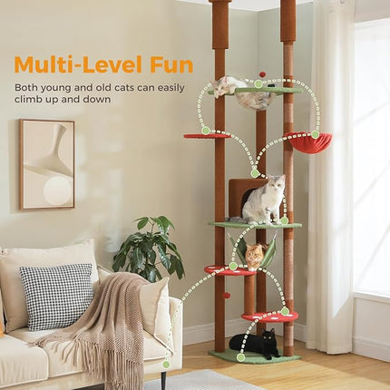PAWZ Road Large Cat Tree Floor to Ceiling Cat Tower with a Cozy Condo, 6-Tier Cat Climbing Activity Center