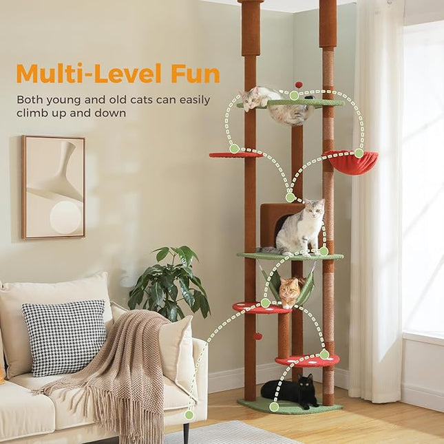 PAWZ Road Large Cat Tree Floor to Ceiling Cat Tower with a Cozy Condo, 6-Tier Cat Climbing Activity Center
