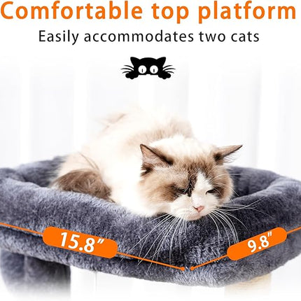 Heybly Cat Tree, 100 cm Small Cat Scratching Post with Large Platform, Cave 2 Hammocks