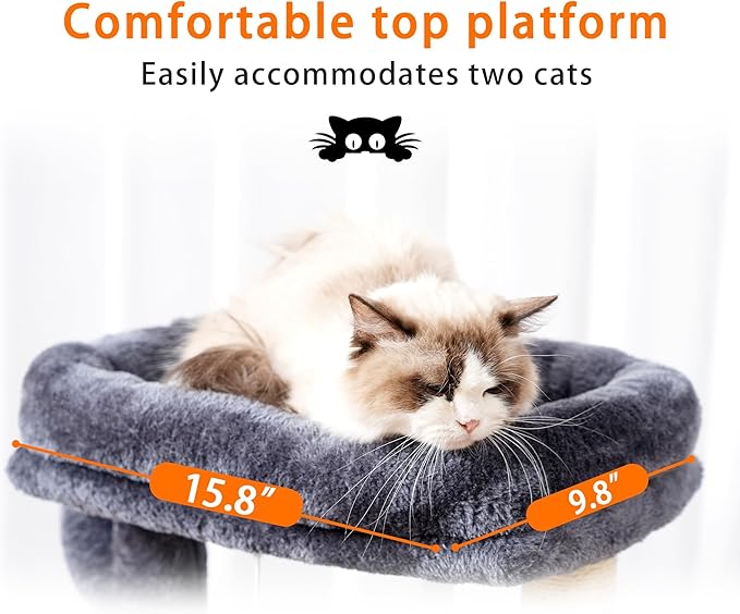 Heybly Cat Tree, 100 cm Small Cat Scratching Post with Large Platform, Cave 2 Hammocks