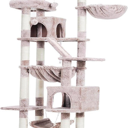 Heybly Cat Tree, 180cm Tall Tower for Indoor Cats with 2 Perches, 2 Big Condos, 2 Hammocks, Basket, Mushroom