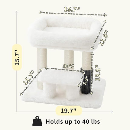 Heybly Cat Scratching Post with Grooming Brush & Gentle Step, HSP001SWH | White