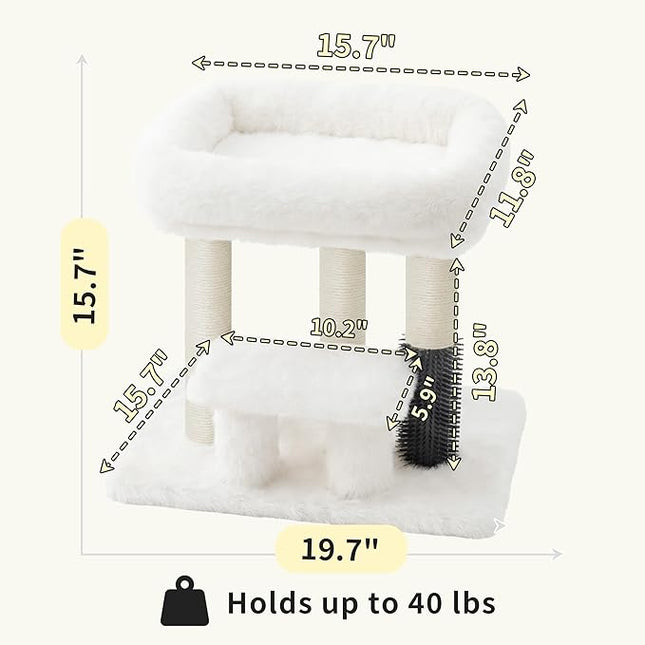 Heybly Cat Scratching Post with Grooming Brush & Gentle Step, HSP001SWH | White