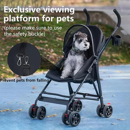 Pet Stroller with Mesh Ventilation, Lightweight Foldable Design, Black