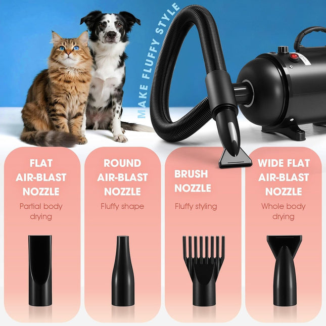 Pet Scene Dog Dryer Blower Vacuum Pet Cat Grooming Kit 4 Nozzles Hairdryer