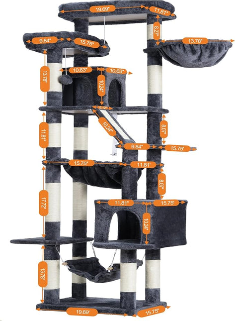 Heybly Cat Tree, 71-Inch-Tall Tower for Indoor Cats with 2 Perches HCT034G