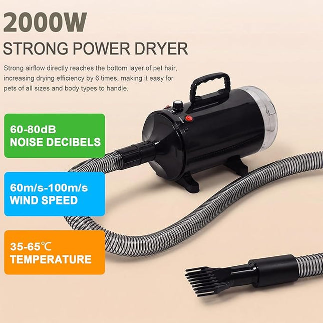 Advwin 3-in-1 Pet Dryer & Grooming Vacuum & Clipper, 2000W High-Speed Blower