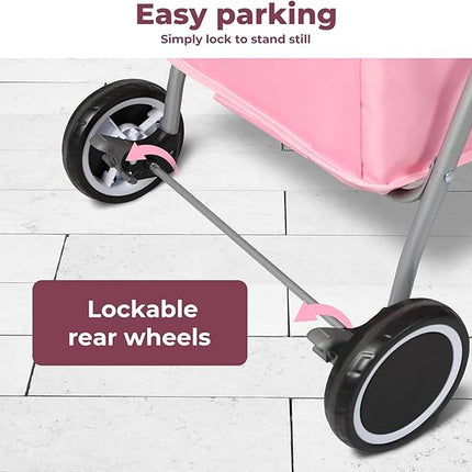 PaWz 4 Wheels Foldable Pet Stroller Dog Cat Travel Carrier Large Pink, Removable Canopy Dog Pram with 2 Safety Leash, Detachable Folding Pet Stroller Trolley for Cats Dogs, Pet Carrier with Wheels
