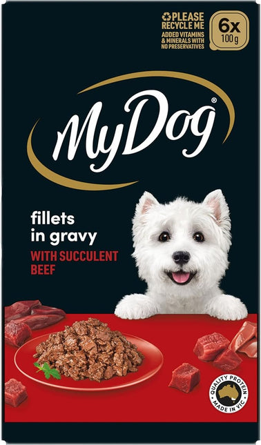 MY DOG Adult Wet Dog Food With Succulent Beef Fillets in Gravy 100g Tray, 36 Pack