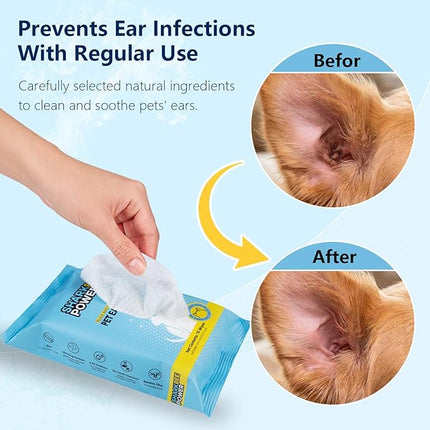 Bamboo Pet Ear Wipes for Dogs & Cats, Gently Clean Dirt, Wax & Odor, Daily Ear Care (70 Wipes)
