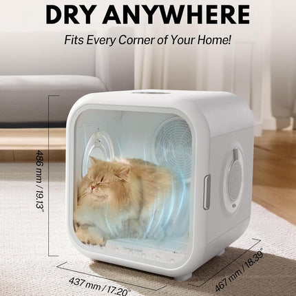 62L Cat Dryer Box Pet Dryer, 360° Efficient Automatic (white)