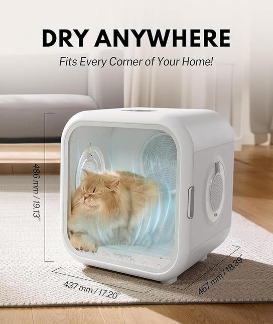 62L Dog Dryer Box, 360° Efficient Automatic and Quiet Cat Pet Dryer Box with Smart Temperature Control, Ideal for Cats and Medium Dogs (white)