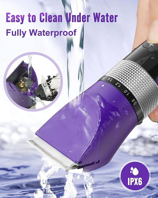 oneisall Cat Grooming Clippers for Matted Long Hair, 5-Speed Cat Grooming Kit Cordless Low Noise Pet Hair Clipper Trimmer Shaver for Dogs Cats Animals (Purple),YP-7268