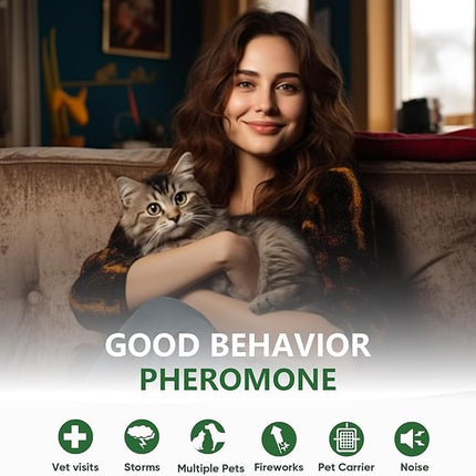 Cat Pheromones Calming Diffuser,Cat Anxiety Relief Calming Diffuser,Pheromone Diffuser to Calm Multi Cats,Basic Kit (1 Diffuser + 2 x 48ml Refill