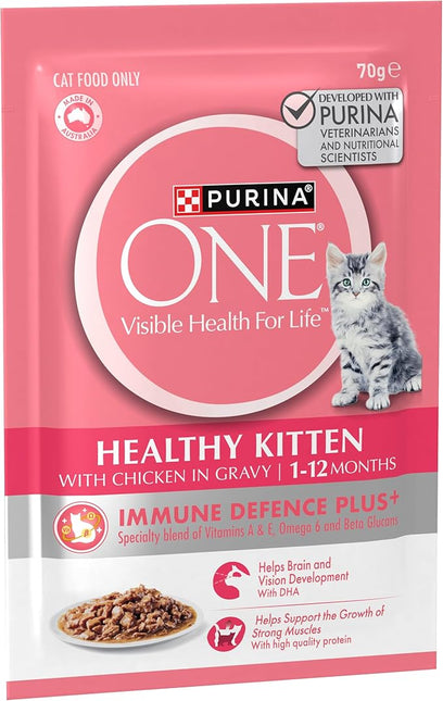 PURINA ONE Kitten Wet Cat Food Succulent Chicken in Gravy Pouch 24x70g