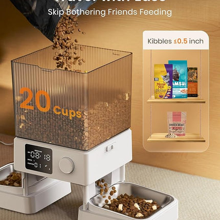 oneisall Automatic Cat Feeder for 2 Cats, 20 Cups/5L Automatic Cat Food Dispenser for Small Pets