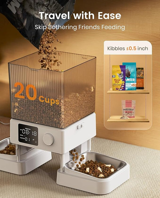 oneisall Automatic Cat Feeder for 2 Cats, 20 Cups/5L Automatic Cat Food Dispenser for Small Pets