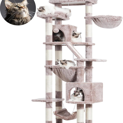 Heybly Cat Tree, 180 cm-Tall Tower for Indoor Cats with 2 Perches, 2 Big Condos, 2 Hammocks, Mushroom
