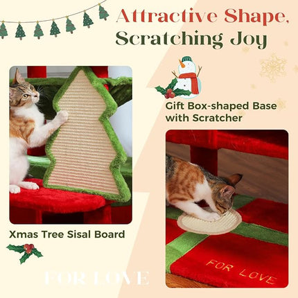 PAWZ Road Christmas Cat Tree, 72" with Big Condo, Hammock & Xmas Scratcher