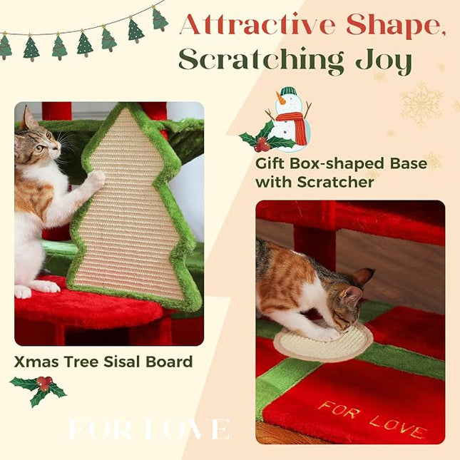 PAWZ Road Christmas Cat Tree, 72" with Big Condo, Hammock & Xmas Scratcher