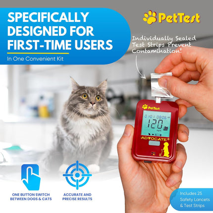 PetTest Pet Glucose Monitor Kit for Dogs and Cats, Blood Sugar Test Meter