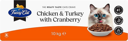 Fussy Cat Grain Free Adult Dry Cat Food, Chicken & Turkey with Cranberry 10Kg - Australian Made