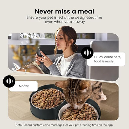 YODOLLA Auto Cat Feeder with 2K Camera, 5L Cat & Dog Feeder & Food Dispenser, WiFi App Remote Control, Video Monitoring, Custom Meal Plans, Double Stainless Bowl for Multi-Pet Households