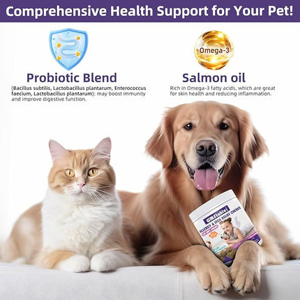 Dog Allergy Relief Chews,150 PCS Itchy Skin Relief Immune Treats with Omega 3 Fish Oil,Turmeric Probiotics for Dogs Itching,Skin and Coat Health for Dogs Itching, Licking & Separation