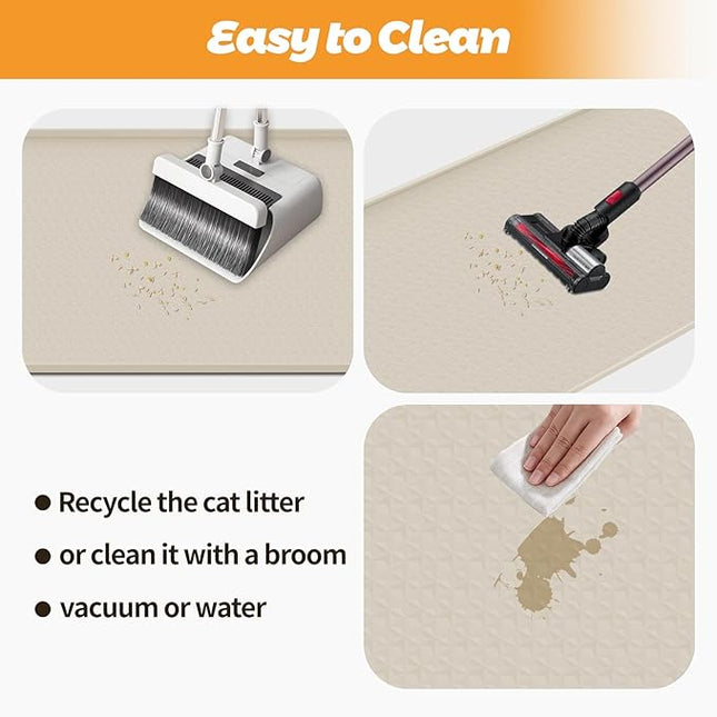 Cat Litter Mat, Extra Large 130 x 65 cm Silicone Mat Litter Trapping Mat for Scatter Control, Soft on Kitty Paws, Easy to Clean (Beige)