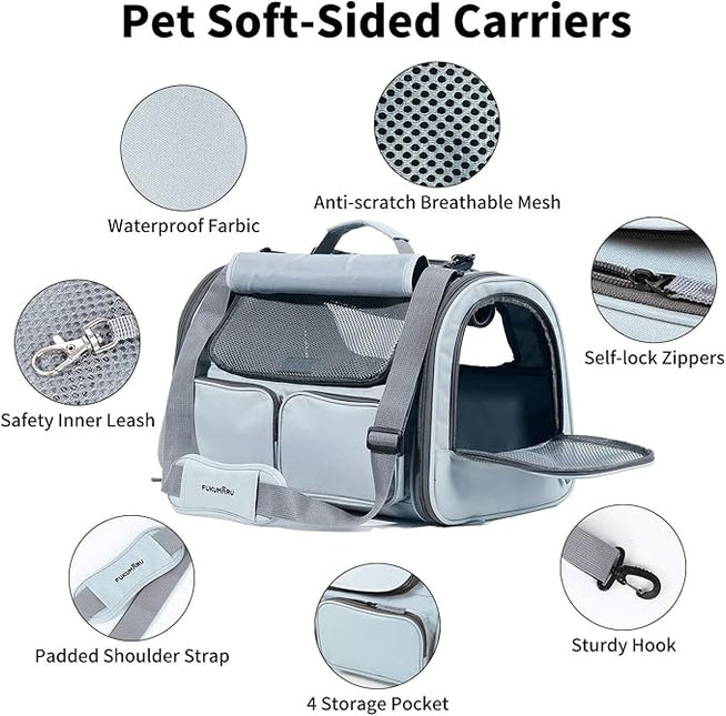 FUKUMARU Cat Carrier, Soft-Sided Small Dog Carrier, Large Cat Travel Bag with 4 Mesh
