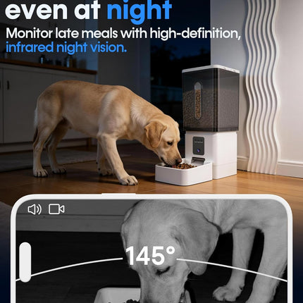 Large Breed Automatic Dog Feeder: 12L/50 Cups 5G WiFi Timed Dog Food Dispenser for Labrador - with HD 1080P Camera, Anti-Clog by Wnfuo