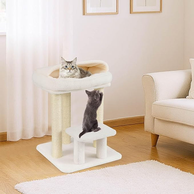 Costway Small Cat Tree for Indoor Cats, Kitty Tower with Comfy Plush Top Perch Bed, Sisal Scratching Posts