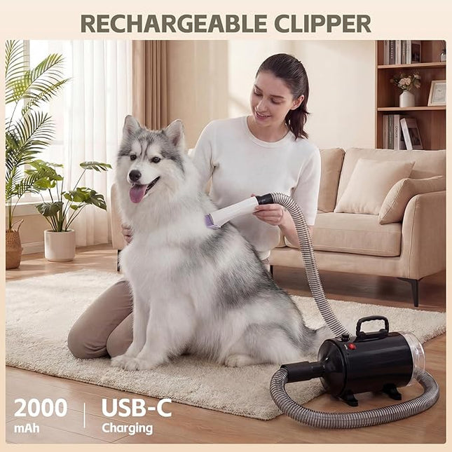 Advwin 3-in-1 Pet Dryer & Grooming Vacuum & Clipper, 2000W High-Speed Blower