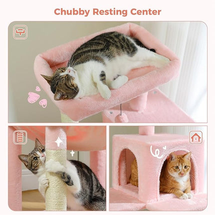 PAWZ Road Cat Tree 143cm Cat Scratching Post Multi-Level Play Tower with a Large Hammock and Top Perch Home Pet Furniture Light Pink